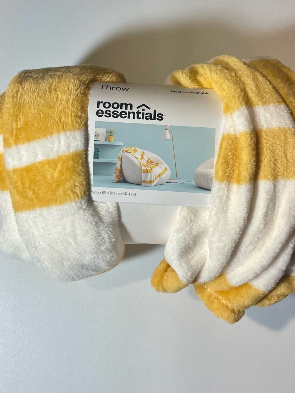 Room Essentials Yellow and White Plush Throw Blanket 60”x50” NWT Cozy Comfy Soft
